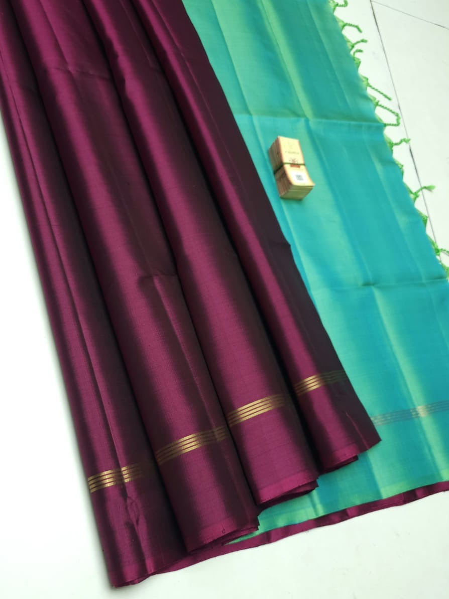 Classic Plum & Aqua Blue Elegance Plain Handloom Soft Silk Saree SS24246