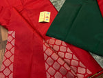 Load image into Gallery viewer, Scarlet Red &amp; Olive Green Elegance Kanchipuram Handloom Silk Saree SS22633
