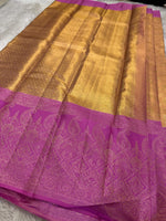 Load image into Gallery viewer, Classic Shimmer Gold &amp; Vadamalli 2gm Zari Tissue Kanchipuram Handloom Silk Saree SS26398
