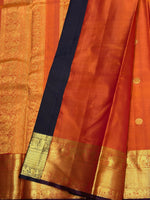 Load image into Gallery viewer, Classic Burnt Orange &amp; Charcoal Black 2gm Zari Elegance Kanchipuram Handloom Silk Saree SS27081
