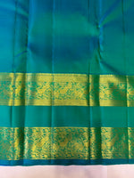 Load image into Gallery viewer, Classic Olive Green &amp; Teal Green 2gm Zari Elegance Kanchipuram Handloom Silk Saree SS27994
