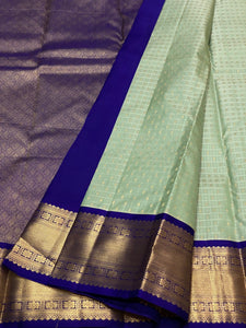 Classic Fern Green & Royal Blue 1gm Zari Kanchipuram Handloom Silk Saree SS25811