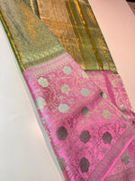 Load image into Gallery viewer, Classic Light Green &amp; Pink 4D Handmade Brocade Meenakari Designed Bridal Elegance Kanchipuram Handloom Silk Saree SS25407
