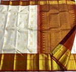 Load image into Gallery viewer, Classic White &amp; Brown 2gm Zari Korvai Brocade Bridal Elegance Kanchipuram Handloom Silk Saree SS27073
