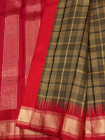 Load image into Gallery viewer, Classic Mustard Checker &amp; Deep Red Madras Multichecker Elegance Kanchipuram Handloom Silk Saree SS27372
