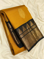 Load image into Gallery viewer, Classic Mango Yellow &amp; Charcoal Black 2gm Zari Elegance Kanchipuram Handloom Silk Saree SS24603
