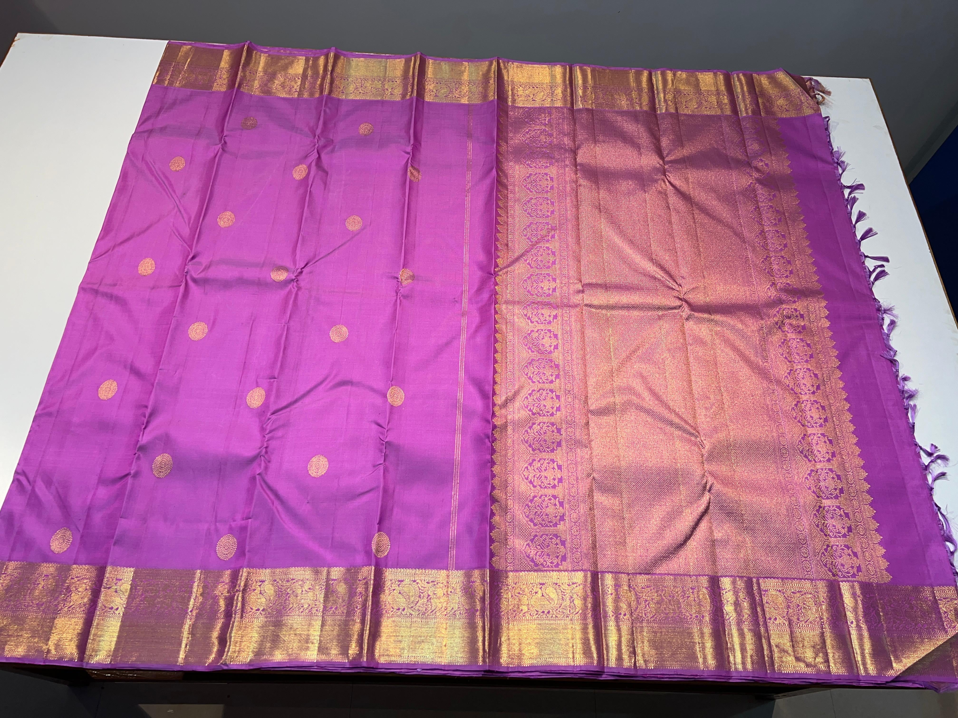 Classic Lilac Lavender 1gm Zari Bridal Elegance Kanchipuram Handloom Silk Saree SS24028