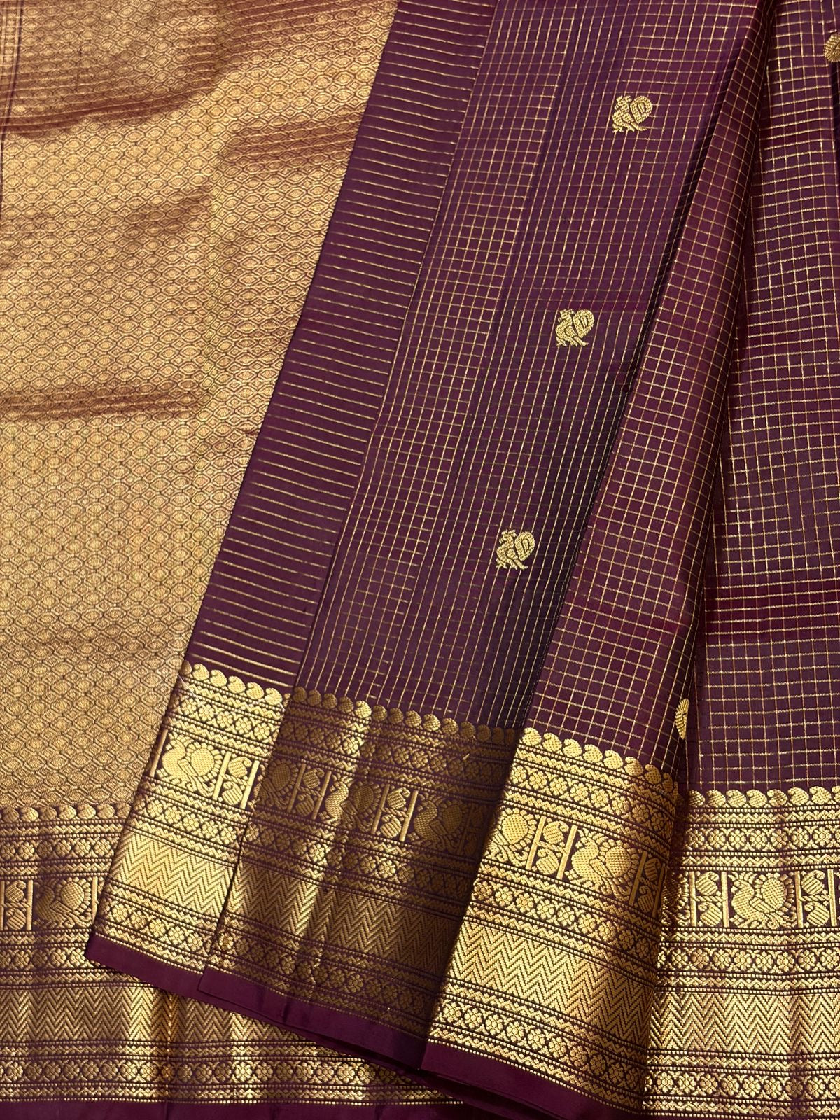 Classic Plum 1gm Zari Vaira Oosi Kanchipuram Handloom Silk Saree SS26653
