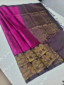 Classic Dark Pink & Cocoa Brown Elegance Handloom Soft Silk Saree SS25307