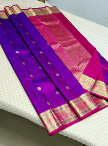 Classic Violet Purple & Dark Pink Kanchipuram Handloom Silk Saree SS25890