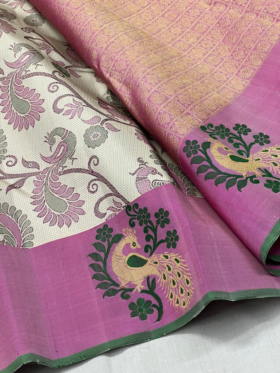 Classic Plum & Fuchsia Pink 2gm Zari Kanchipuram Handloom Silk Saree SS26217