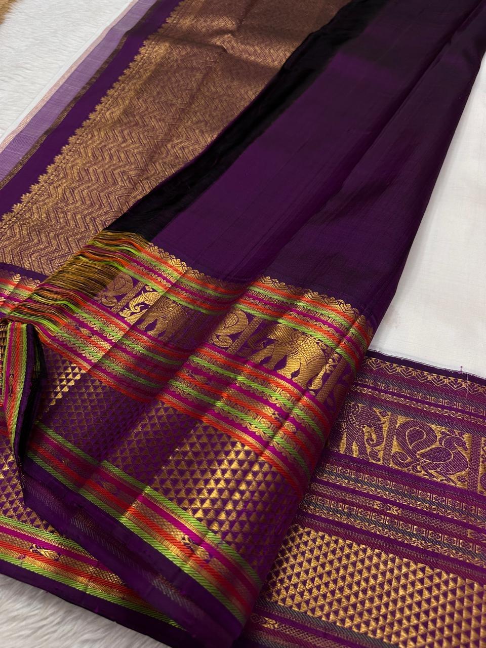 Classic White & Berry Plum 2gm Zari Korvai Elegance Kanchipuram Handloom Silk Saree SS23732