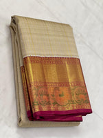 Load image into Gallery viewer, Classic Beige &amp; Berry Pink 2gm Zari Kanchipuram Handloom Silk Saree SS25725

