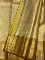 Load image into Gallery viewer, Classic Full Gold &amp; Mustard Diagonal Rectangular Design Brocade 2gm Zari Bridal Elegance Kanchipuram Handloom Silk Saree SS27411
