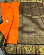 Load image into Gallery viewer, Classic Mandarin Orange &amp; Black Elegance Kanchipuram Handloom Silk Saree SS24437
