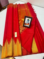 Load image into Gallery viewer, Classic Scarlet Red Temple Zari Lines Kanchipuram Handloom Silk Saree SS25940
