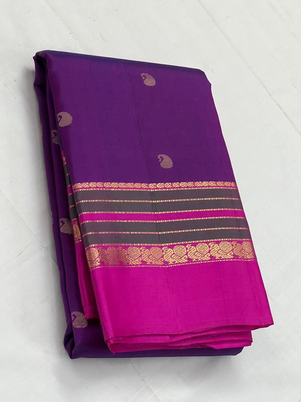 Classic Purple & Deep Pink 2gm Zari Kanchipuram Handloom Silk Saree SS25577