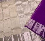 Load image into Gallery viewer, Classic Pearl Beige &amp; Purple 2gm Zari Bridal Elegance Kanchipuram Handloom Silk Saree SS25430
