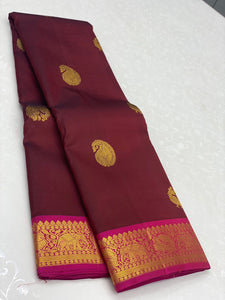 Classic Brick Red & Pink 2gm Zari Elegance Kanchipuram Handloom Silk Saree SS23757