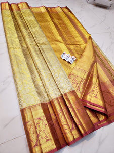 Classic Butter Cream & Dusky Pink Bridal Elegance Kanchipuram Handloom Silk Saree SS25701