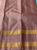 Load image into Gallery viewer, Cerulean Blue &amp; Creamy Cocoa 2gm Zari Elegance Kanchipuram Handloom Silk Saree SS20556
