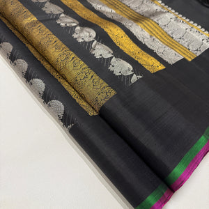 Classic Charcoal Black 2gm Zari Kanchipuram Handloom Silk Saree SS25731