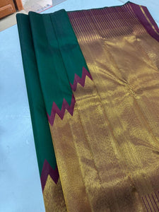 Classic Dark Green & Maroon Temple Border Elegance Kanchipuram Handloom Silk Saree SS20654