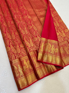 Classic Crimson Red Elegance Kanchipuram Handloom Silk Saree SS24688