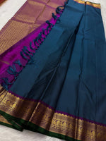 Load image into Gallery viewer, Classic Prussian Blue &amp; Fuchsia Pink Elegance Kanchipuram Handloom Silk Saree SS25400
