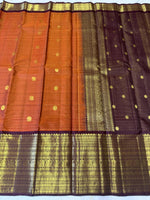 Load image into Gallery viewer, Classic Rustic Orange &amp; Brown 2gm Zari Elegance Kanchipuram Handloom Silk Saree SS27909
