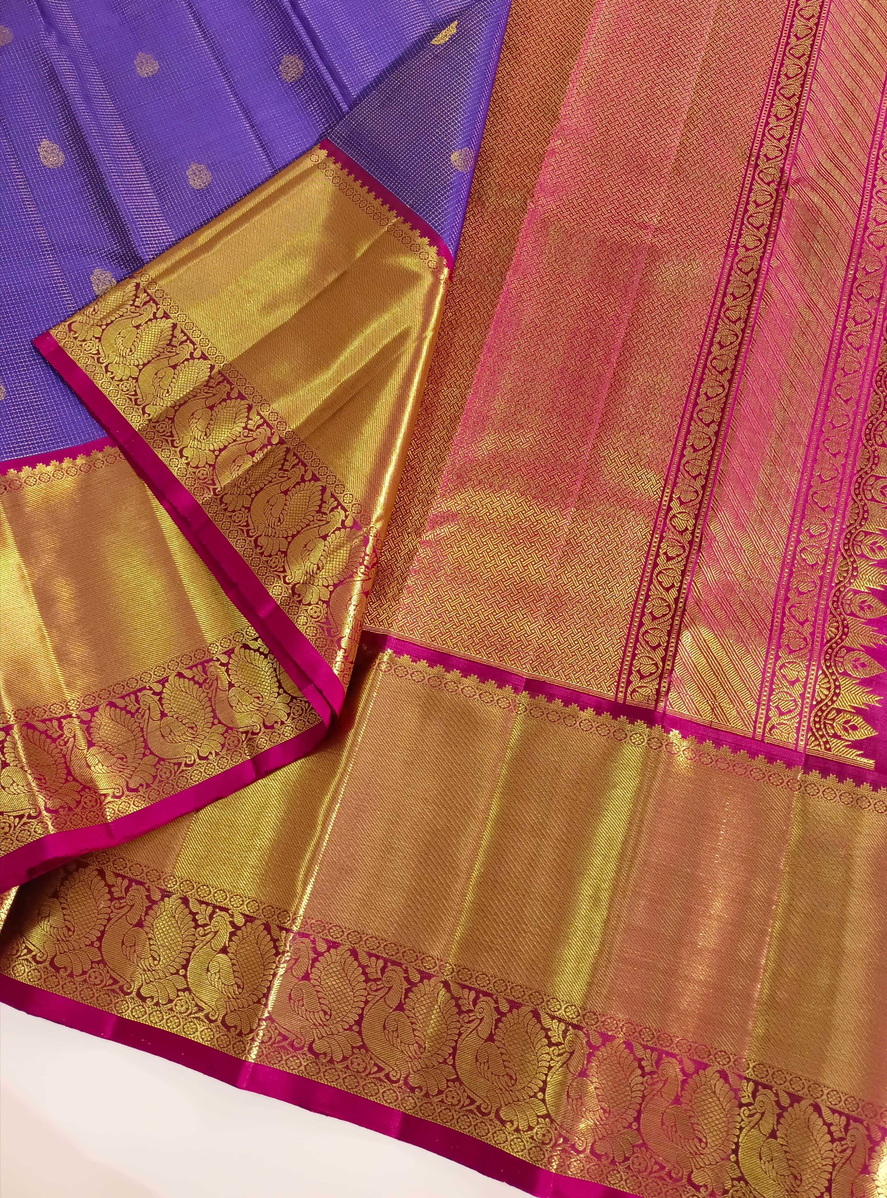 Classic Lavender & Wine Red Elegance Kanchipuram Handloom Silk Saree SS23696