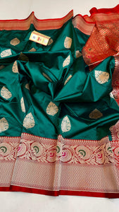 Classic Green & Red Elegance Banarasi Handloom Katan Silk Saree SS25421