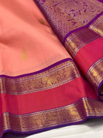 Load image into Gallery viewer, Classic Peach &amp; Vadamalli 2gm Zari Elegance Kanchipuram Handloom Silk Saree SS27145
