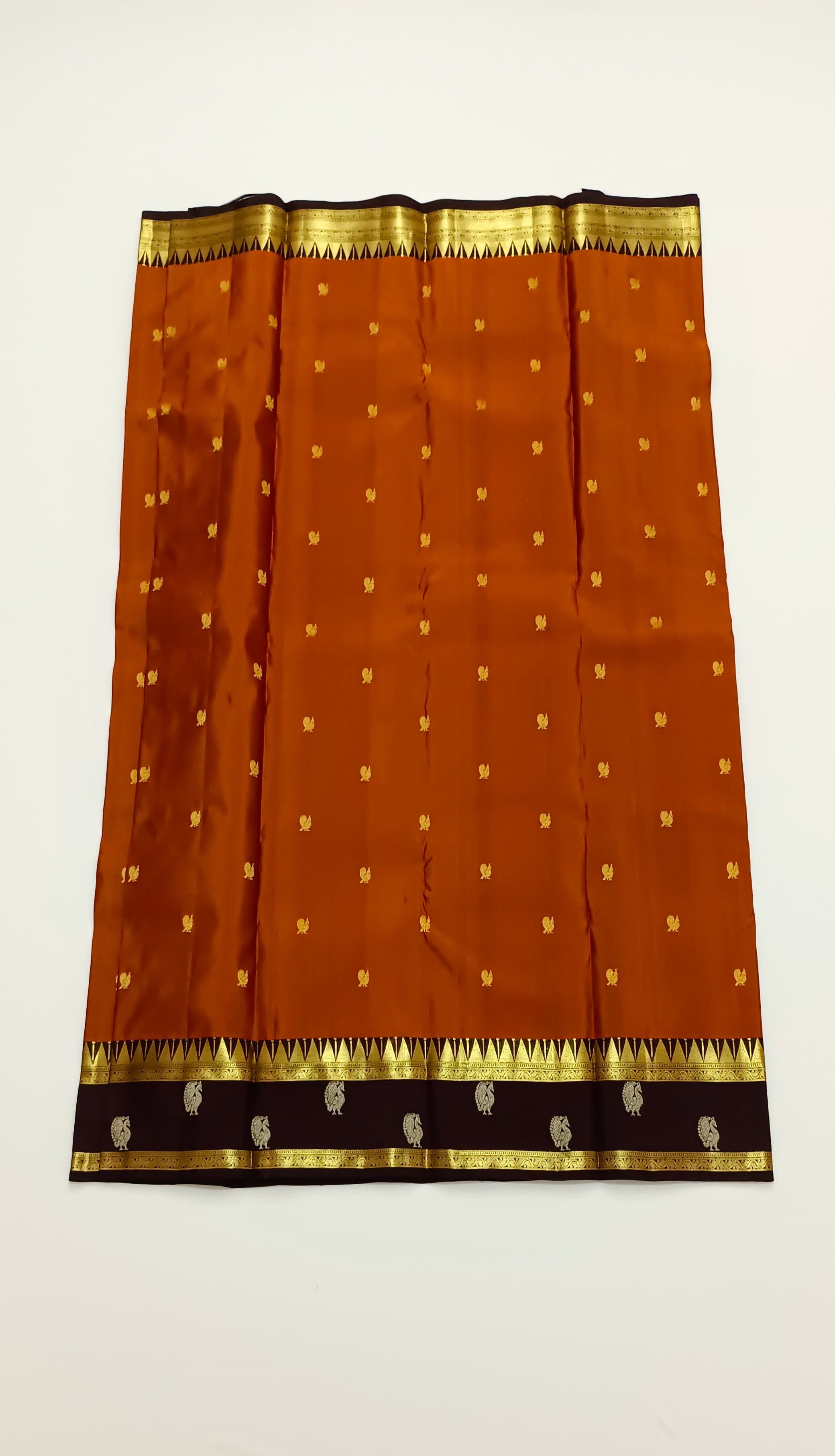 Classic Rustic Orange & Chocolate Brown Kanchipuram Handloom Silk Saree SS26251