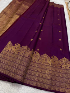 Classic Berry Plum Bridal Elegance Kanchipuram Handloom Silk Saree SS22060