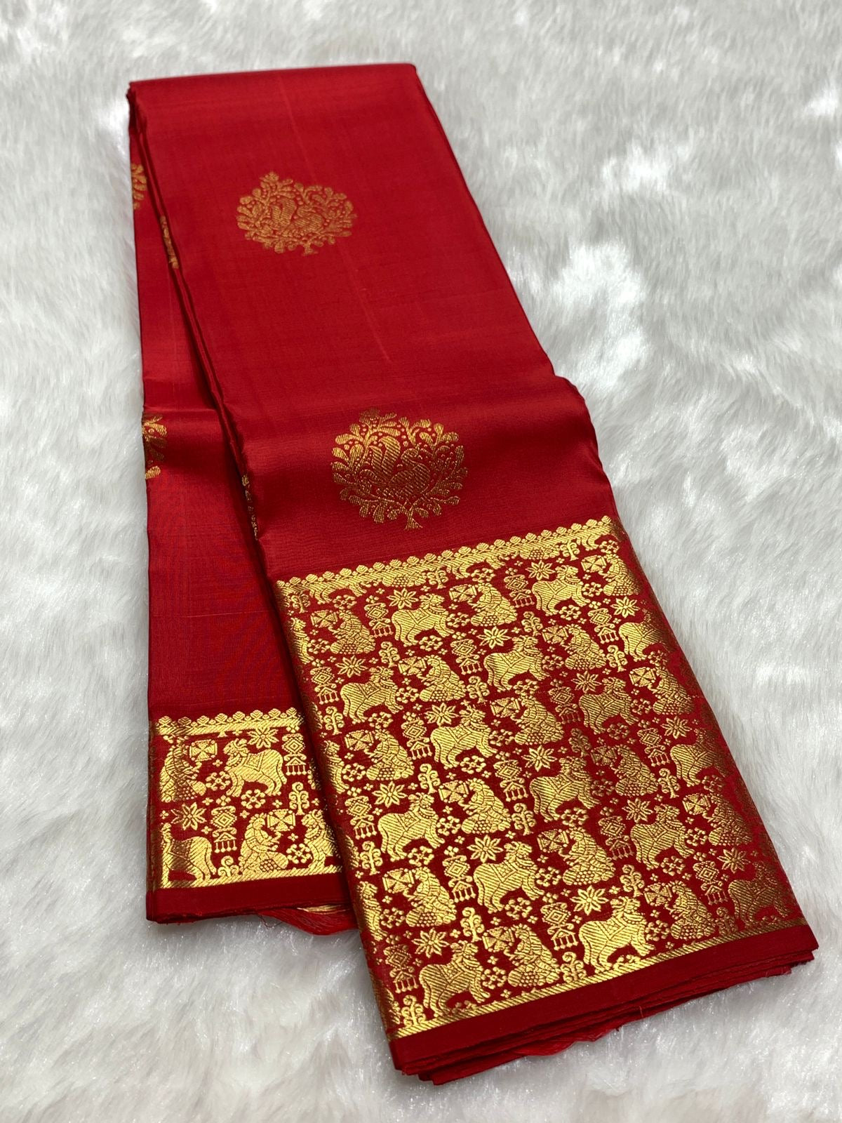 Classic Carmine Red 2gm Zari Bridal Elegance Kanchipuram Handloom Silk Saree SS25766
