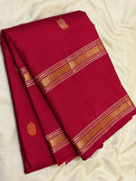 Load image into Gallery viewer, Classic Carmine Red 1gm Zari Double Border Elegance Kanchipuram Handloom Silk Saree SS28600
