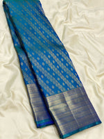 Load image into Gallery viewer, Classic Peacock Blue 2gm Zari Kanchipuram Handloom Silk Saree SS25615
