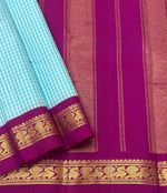 Load image into Gallery viewer, Classic Sky Blue &amp; Plum 2gm Zari Elegance Kanchipuram Handloom Silk Saree SS24733
