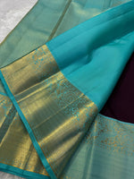 Load image into Gallery viewer, Classic Dark Chocolate &amp; Sky Blue 2gm Zari Bridal Elegance Kanchipuram Handloom Silk Saree SS24479
