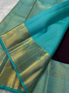 Classic Dark Chocolate & Sky Blue 2gm Zari Bridal Elegance Kanchipuram Handloom Silk Saree SS24479