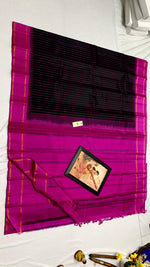 Load image into Gallery viewer, Classic Black &amp; Deep Pink Elegance Kanchipuram Handloom Silk Saree SS25312
