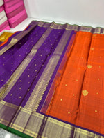 Load image into Gallery viewer, Classic Sunset Orange &amp; Vadamalli 2gm Zari Kanchipuram Handloom Silk Saree SS25996

