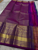Load image into Gallery viewer, Classic Prussian Blue &amp; Purple Kanchipuram Handloom Silk Saree SS26091

