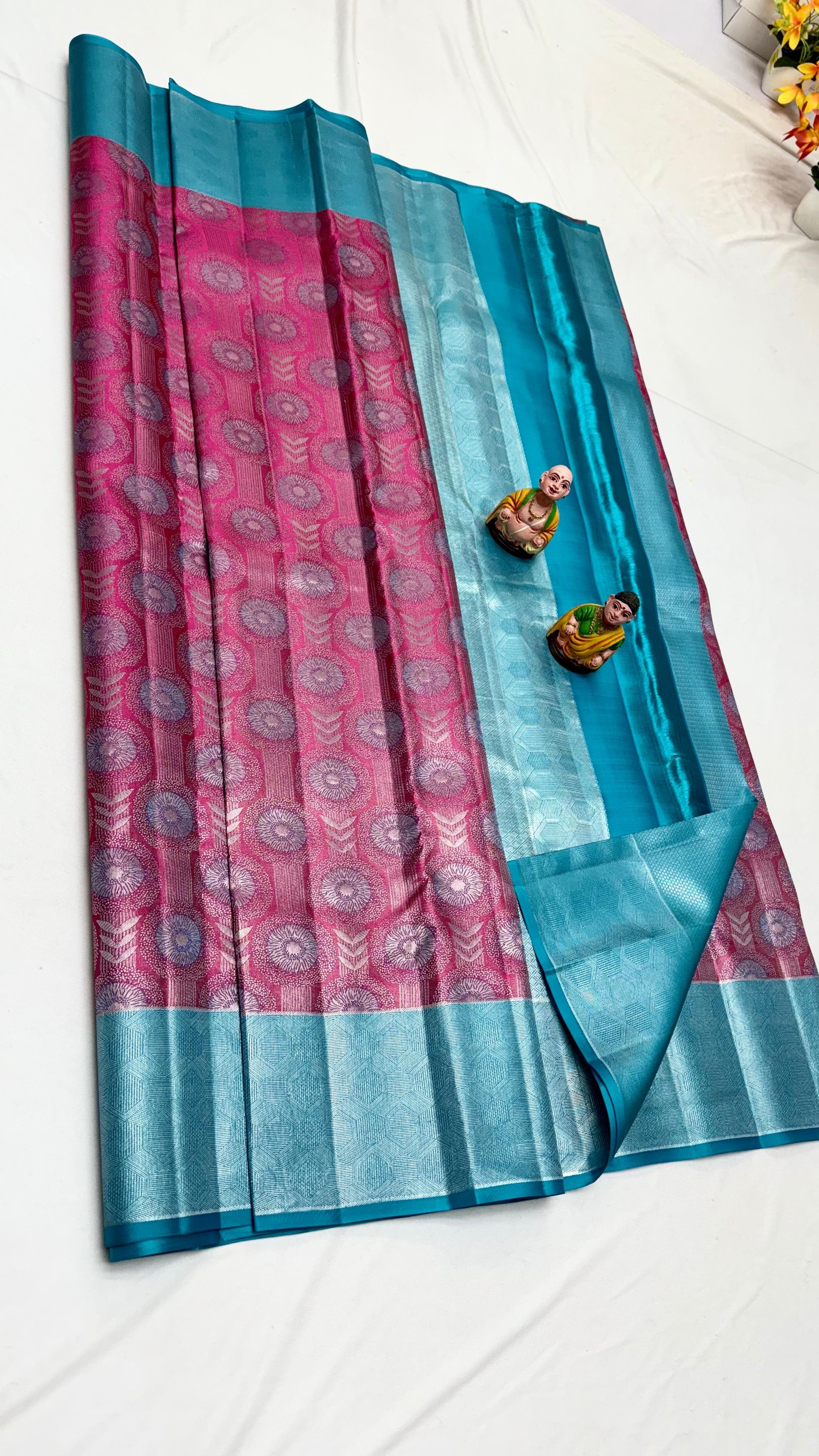 Classic Wine & Sky Blue Elegance Kanchipuram Handloom Silk Saree SS24487