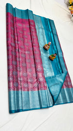 Load image into Gallery viewer, Classic Wine &amp; Sky Blue Elegance Kanchipuram Handloom Silk Saree SS24487
