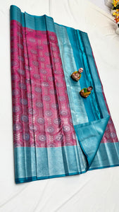 Classic Wine & Sky Blue Elegance Kanchipuram Handloom Silk Saree SS24487