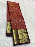 Load image into Gallery viewer, Classic Burnt Orange &amp; Espresso Brown 2gm Zari Elegance Kanchipuram Handloom Silk Saree SS27032
