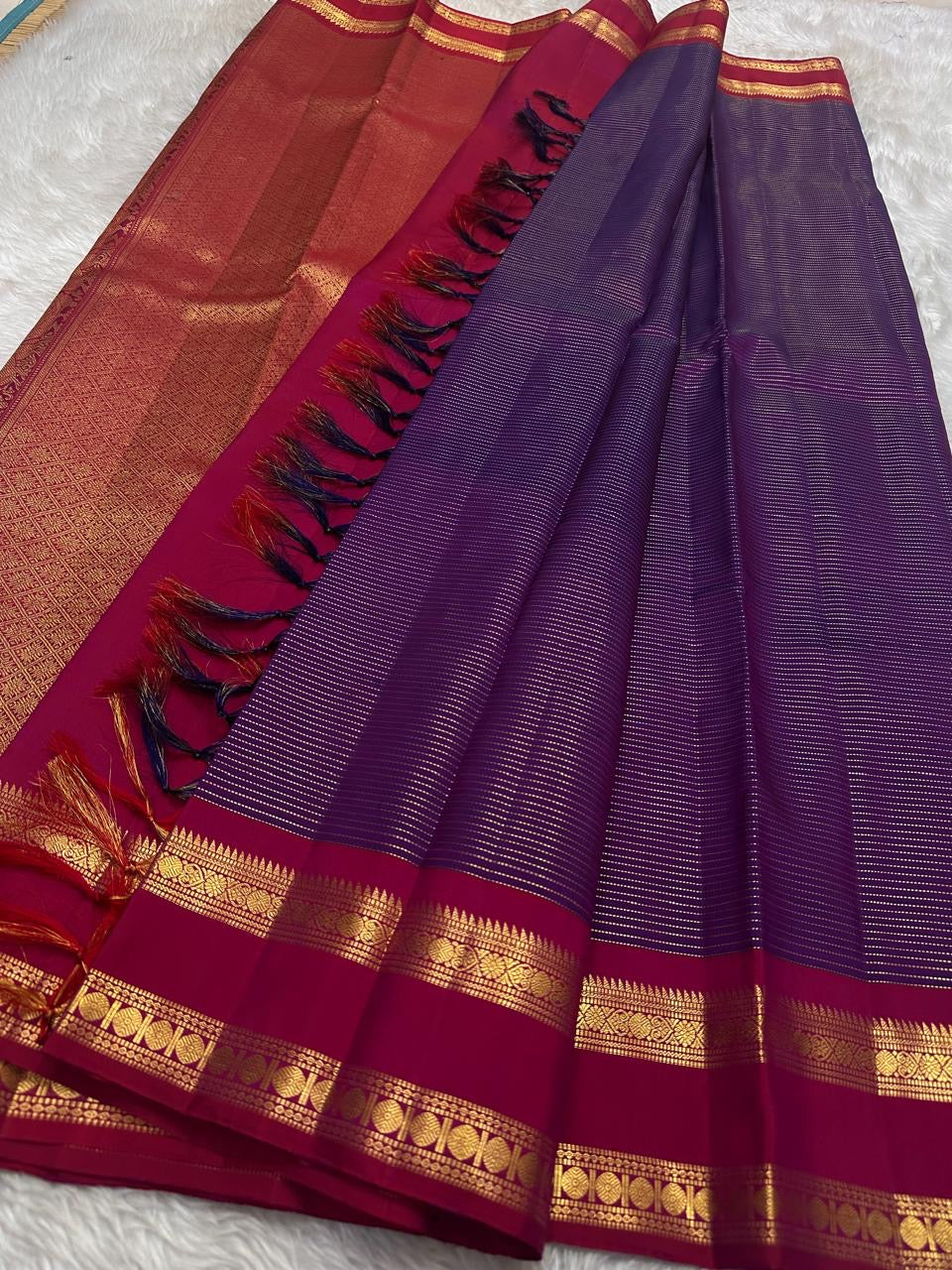 Classic Purple & Deep Pink Kanchipuram Handloom Silk Saree SS26094