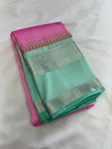 Classic Pink & Sea Green Kanchipuram Handloom Silk Saree SS25949